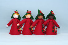 Poinsettia Fairy Doll – 2.5" & 3.5" Handmade Felt Waldorf Decorations by Ambrosius