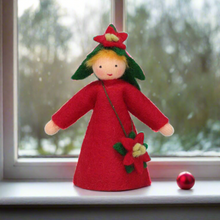 Poinsettia Fairy Doll – 2.5" & 3.5" Handmade Felt Waldorf Decorations by Ambrosius