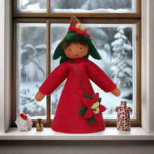 Poinsettia Fairy Doll – 2.5" & 3.5" Handmade Felt Waldorf Decorations by Ambrosius