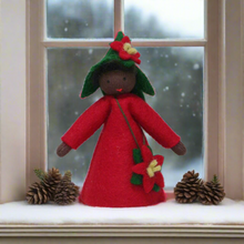 Poinsettia Fairy Doll – 2.5" & 3.5" Handmade Felt Waldorf Decorations by Ambrosius