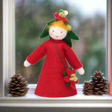 Poinsettia Fairy Doll – 2.5" & 3.5" Handmade Felt Waldorf Decorations by Ambrosius