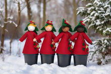 Poinsettia Fairy Doll – 2.5" & 3.5" Handmade Felt Waldorf Decorations by Ambrosius
