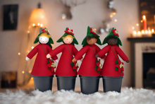 Poinsettia Fairy Doll – 2.5" & 3.5" Handmade Felt Waldorf Decorations by Ambrosius