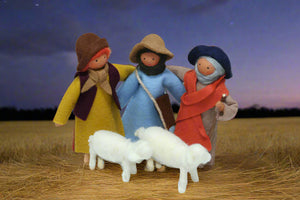 人形劇・玩具ハンドメイド縫いぐるみ・【アルプスの少年】【家路に着く牧童】 Nativity Doll Set - Three Shepherds – 3.5