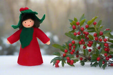 Holly Berry Fairy Doll – 2.5" Handmade Felt Waldorf Decoration by Ambrosius