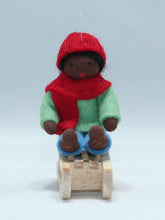 Handmade Kid Doll on Sleigh by Ambrosius – Eco-Friendly Wool Felt Waldorf Toy from Eco Flower Fairies LLC