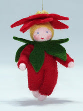 Handmade Poinsettia Baby Doll by Ambrosius – Eco-Friendly Wool Felt Waldorf Toy from Eco Flower Fairies LLC