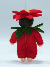 Poinsettia Baby Doll – 2.5" Handmade Felt Waldorf Decoration by Ambrosius